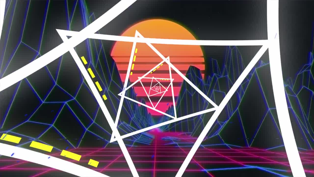 animación de formas geométricas sobre el paisaje digital