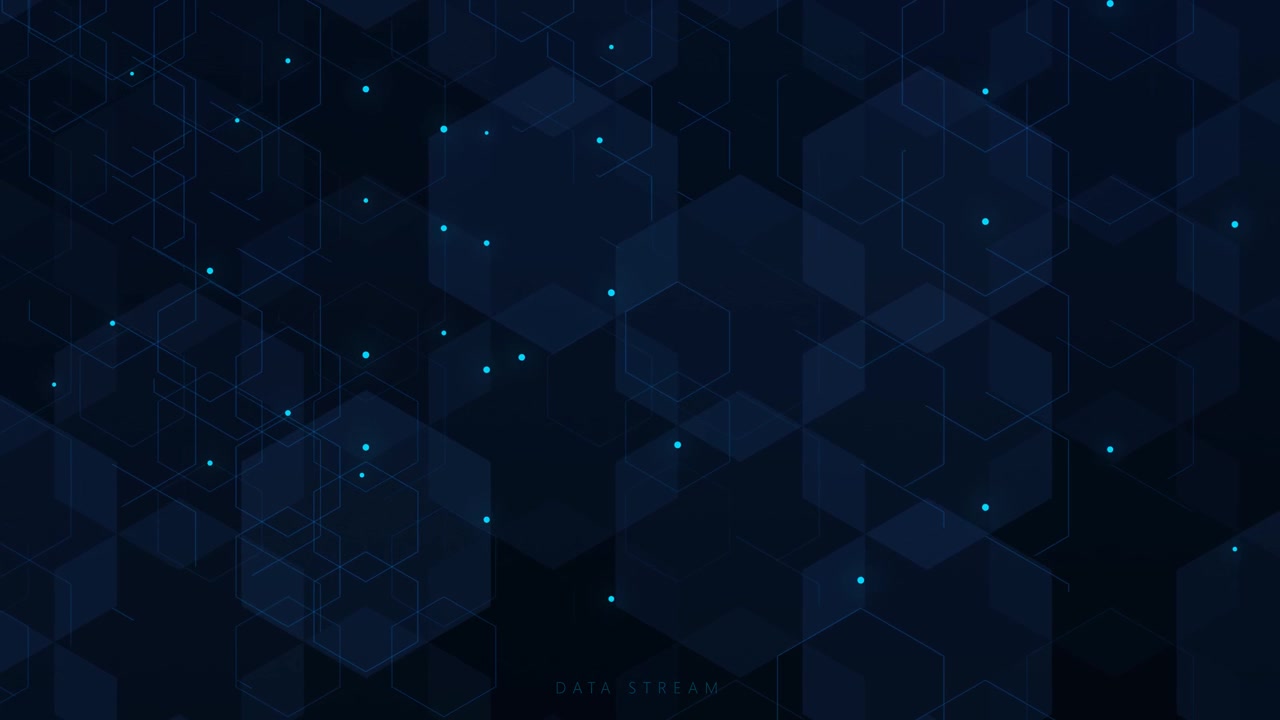 Abstract Digital Background with Glowing Hexagonal Network and Data Stream