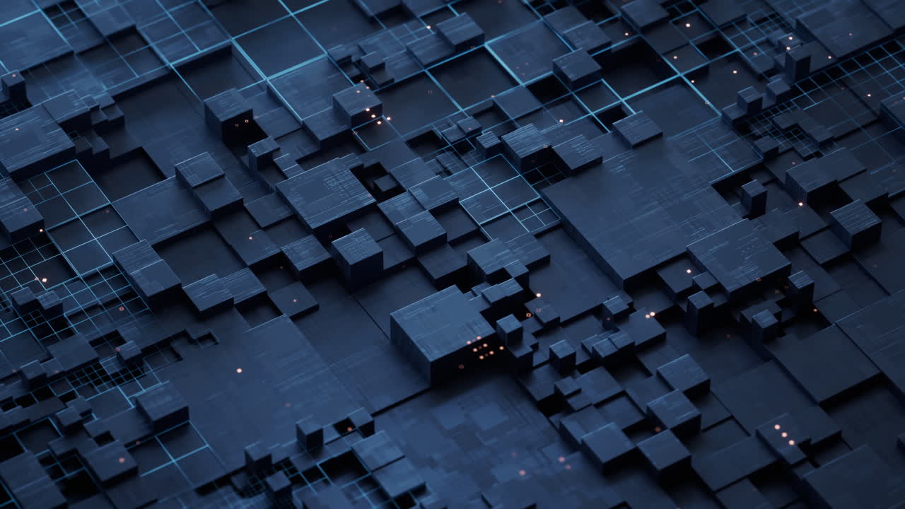 placa de circuito de cubo electrónico metálico, renderización en 3d.