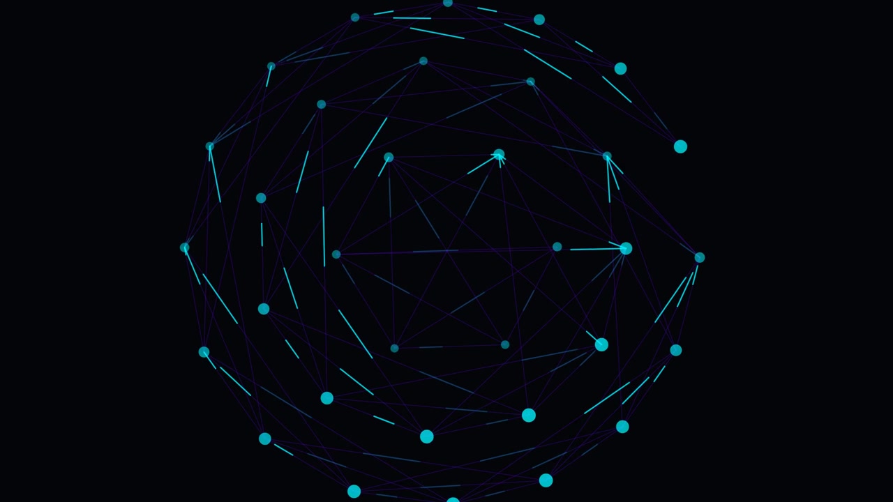 Abstract Digital Network Sphere Rotating on Dark Background
