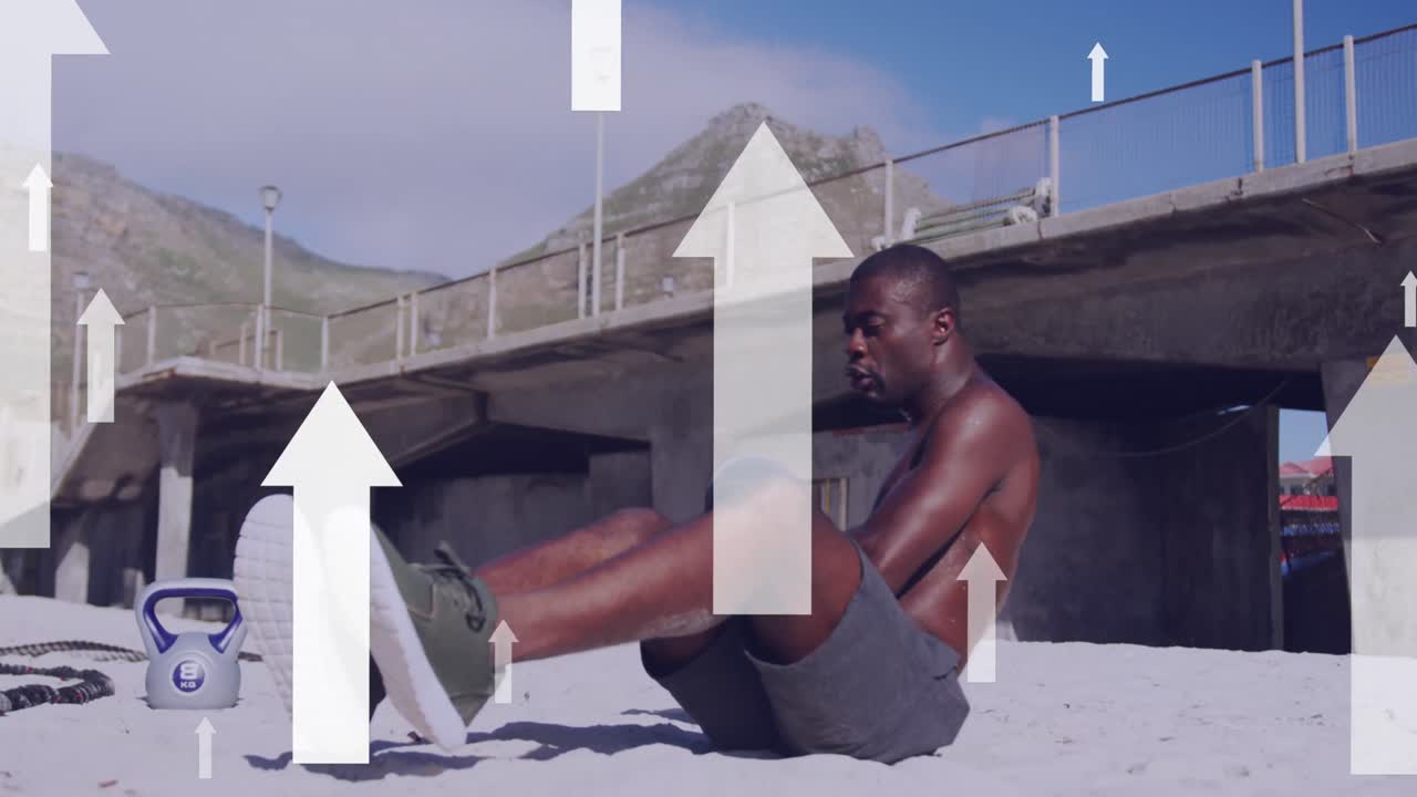 animación de flechas sobre un hombre afroamericano que hace ejercicio