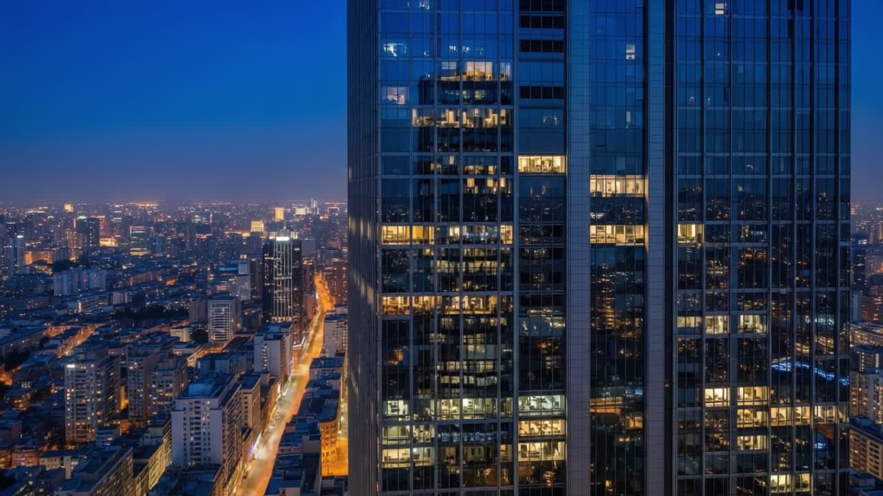 Modern Skyscraper and Cityscape at Night