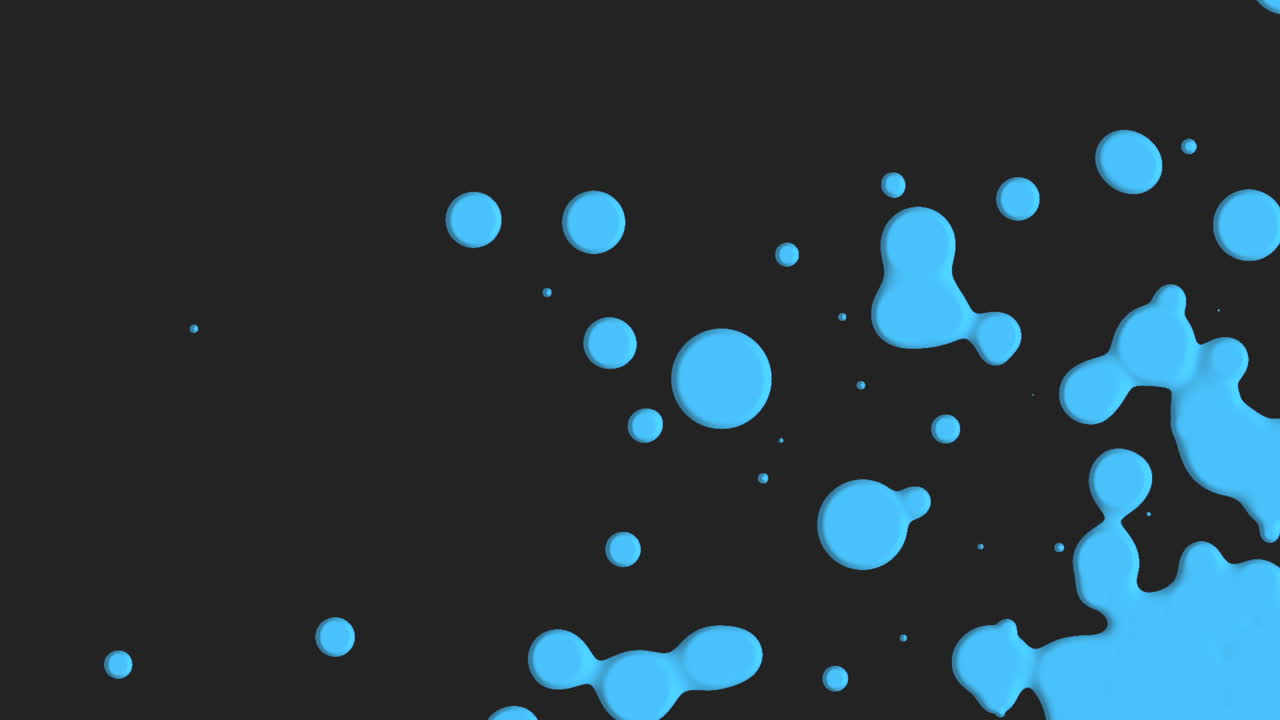 Flowing abstract liquid blue splashes spots on black gradient