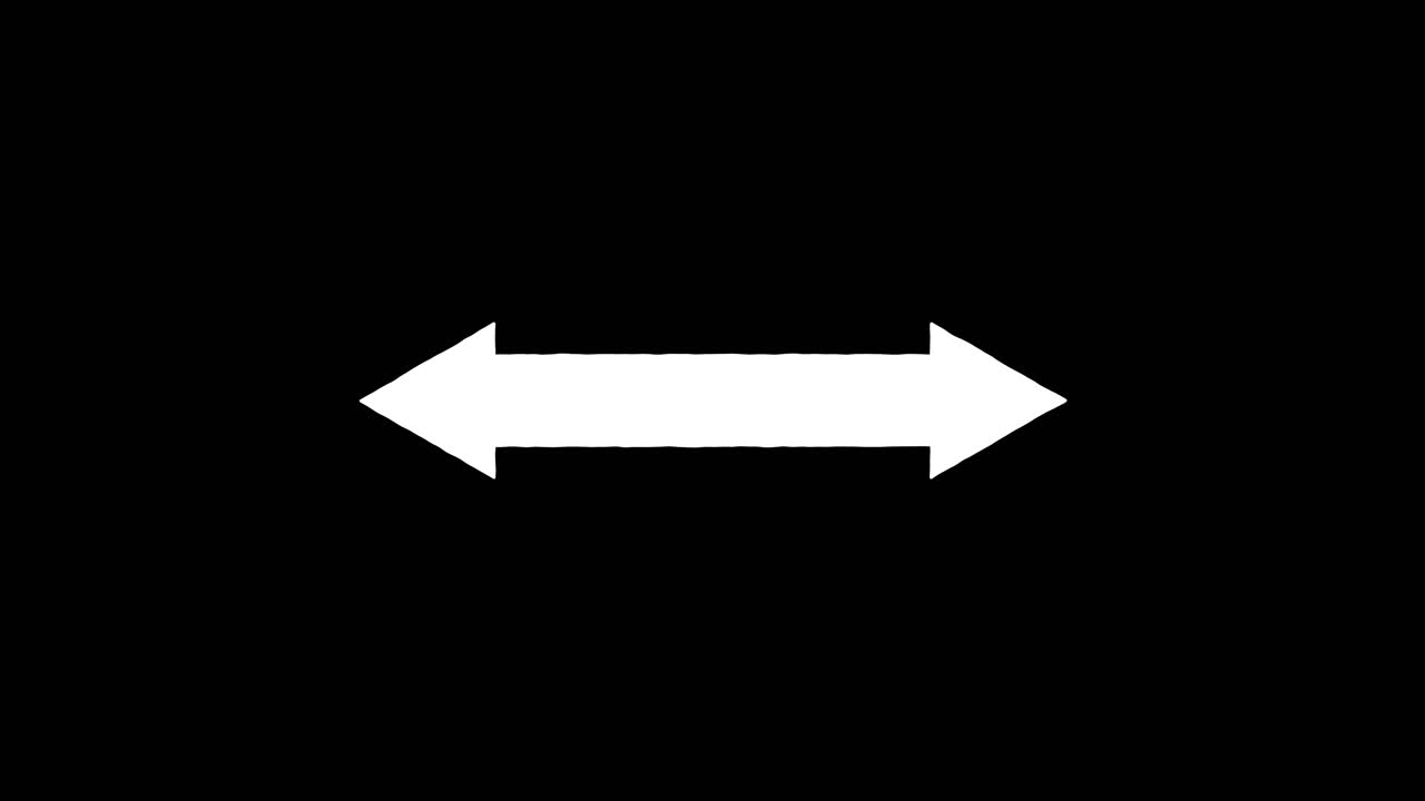White bidirectional arrow smoothly pulses in size against solid black, looped, minimal, high-contrast animation