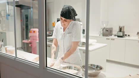 cocina, catering y una mujer para hornear como trabajo