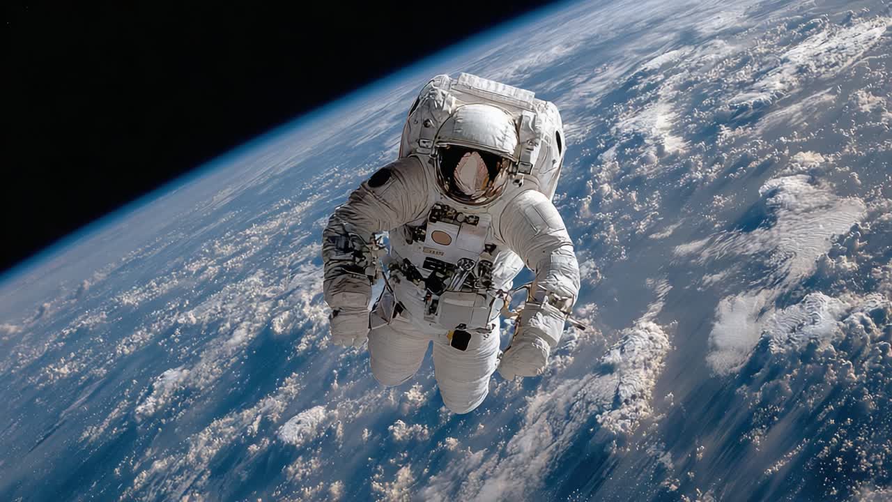 An astronaut floats majestically in the vastness of space, showcasing the breathtaking beauty of Earth from above and the limitless potential of human exploration beyond our planet