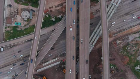 Birds-eye-view-of-traffic-on-major-freeway-in-Houston