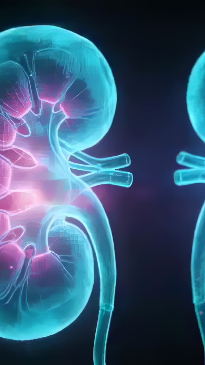 Vertical video: Rotating kidneys showing ureters, vessels in studio for ...