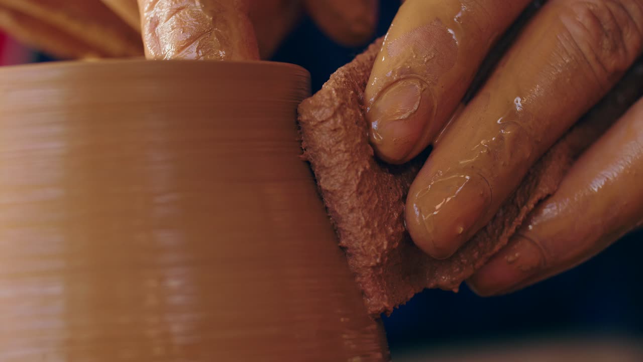 Hænder laver en lerkrukke, video i 4K