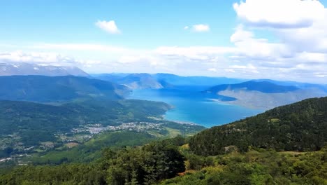 aerial view of a mountain lake