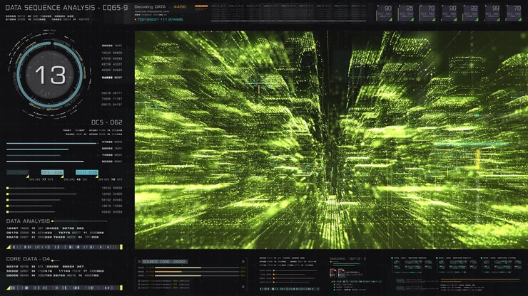 Futuristic digital generated motion abstract matrix cyber environment big data analytic artificial intelligent simulation for digital background