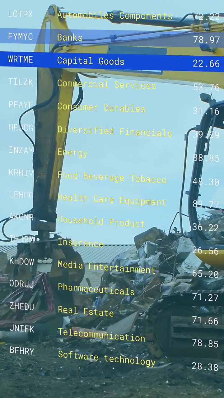 Vertical video: Excavator arm closing grapple after highlight lifting scrap for recycling analytics