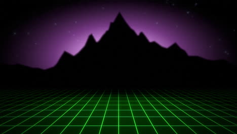 fondo abstracto retro en movimiento con cuadrícula verde y montaña 1