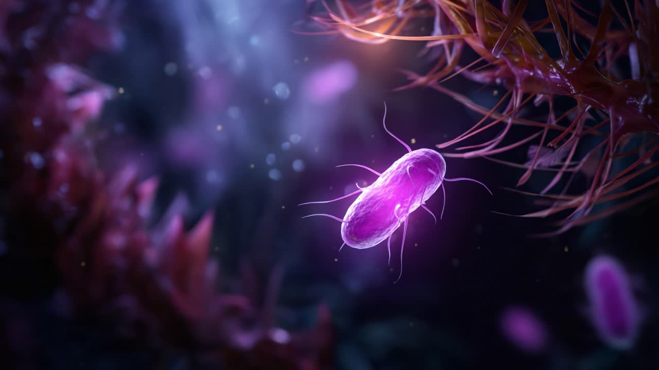 A Magnified View of Vibrant Microorganisms: Exploring the Intriguing Life of Bacteria in a Microcosmic Underwater Landscape
