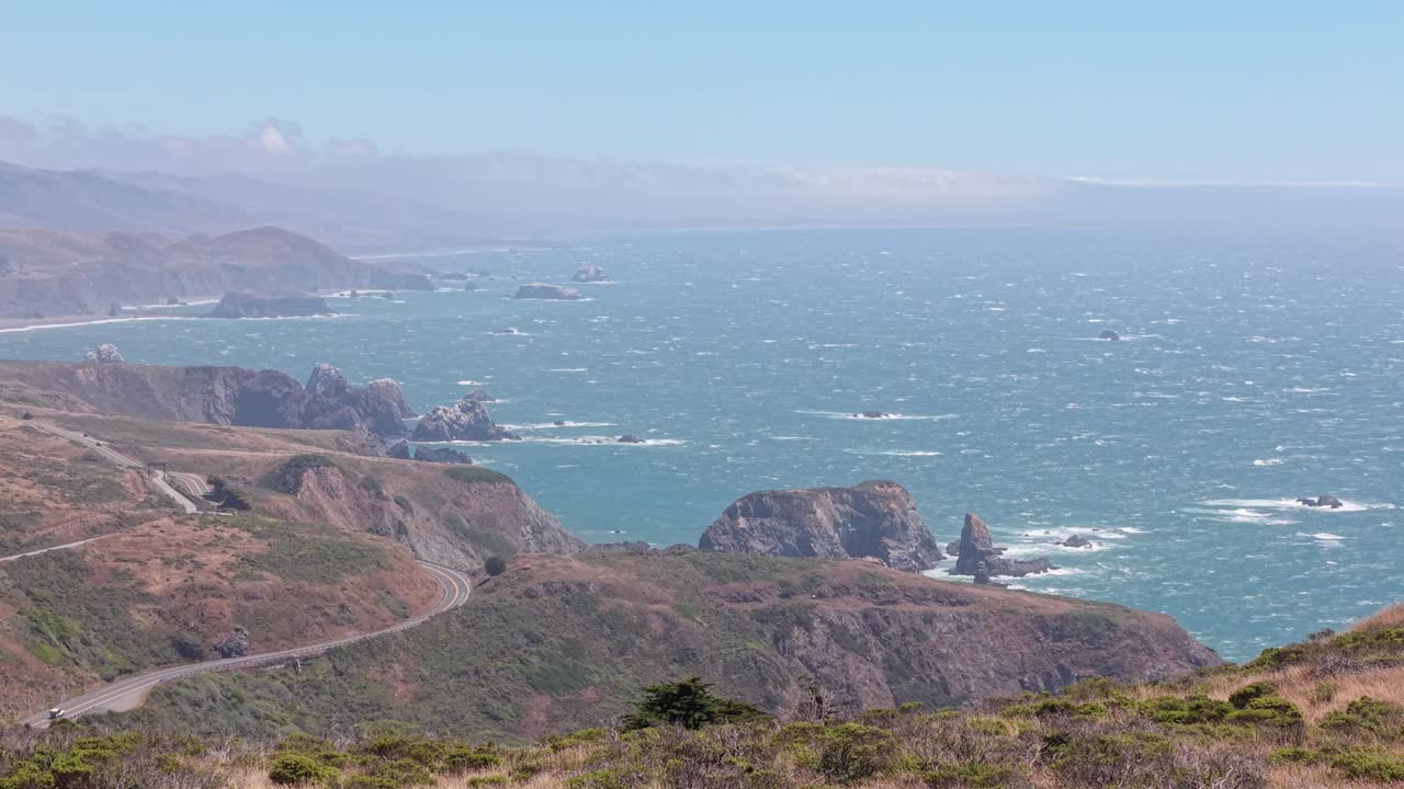 Soft light washes over the coastal hills near Jenner, illuminating a scene shaped by wind and time