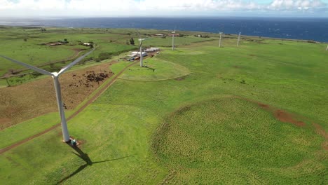 aerial view hawi alternative energy wind farm hawaii island pasture overlooking pacific ocean