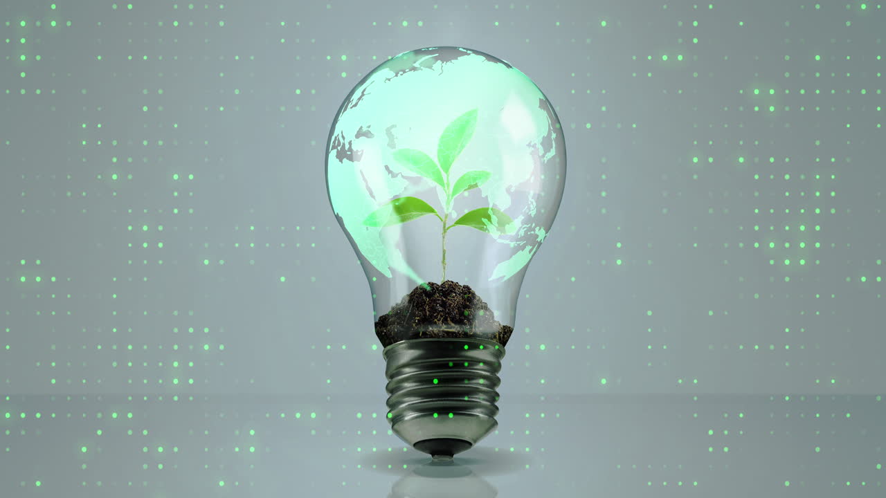 Light Bulb With Green Plant and Earth Globe Inside