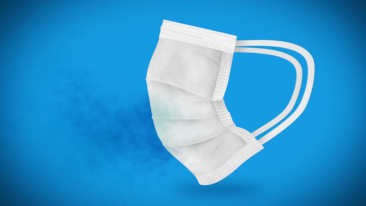 máscara facial médica realista contra el virus. usar máscara y respirar. concepto de cuidado de la salud. respirar. proteger del aire contaminado. animación de bucle.