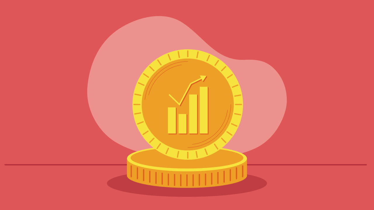 money dollars coins with statistics animation