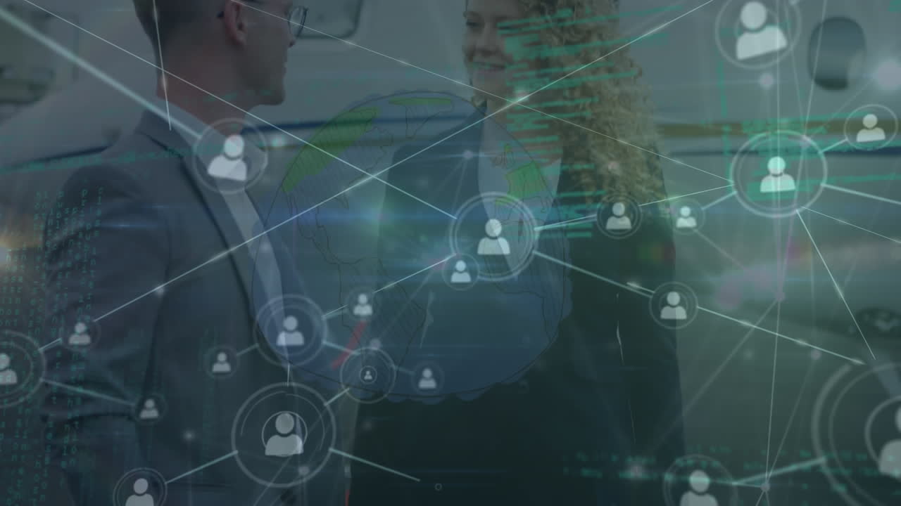 animación de la red de conexiones entre diversos empresarios en el aeropuerto