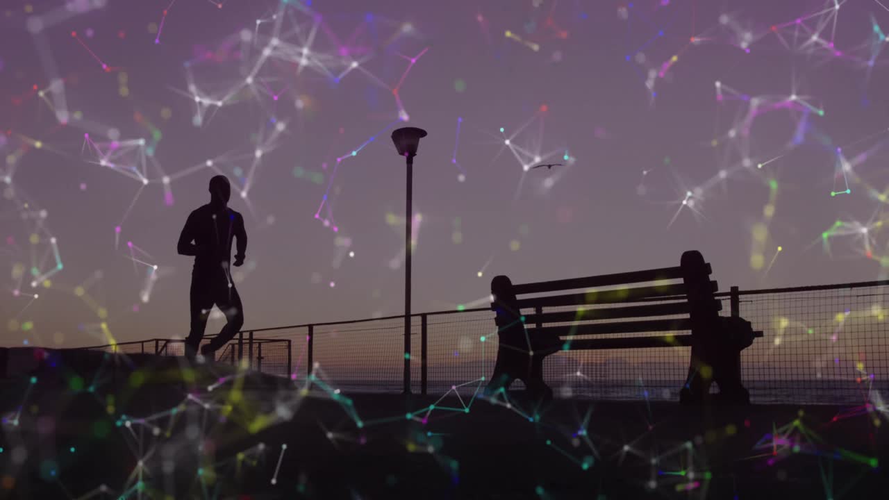 анимация сети соединений над бегущим человеком