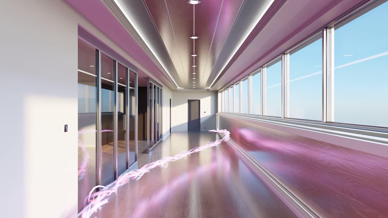 Sleek Modern Corridor with Ethereal Light Streaks