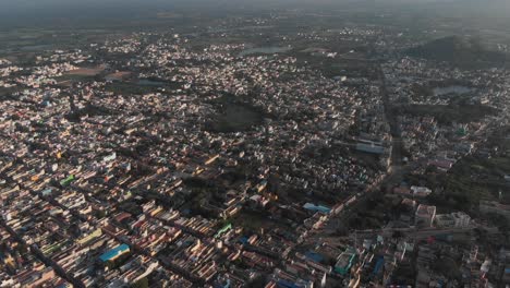 aerial flyover beautiful city of tiruvannamalai during sunlight in nature,india