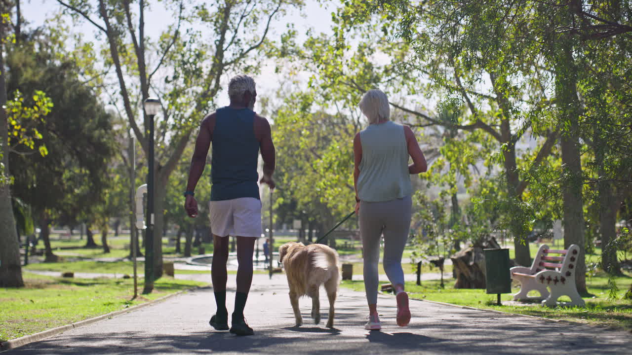 Couple Walking Dog in Park