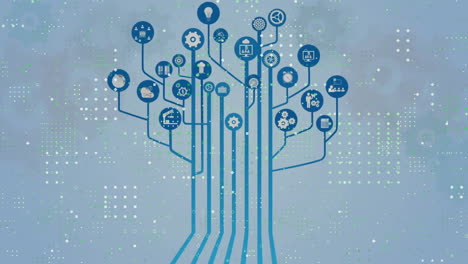 animación del procesamiento de datos digitales a través de íconos y conexiones