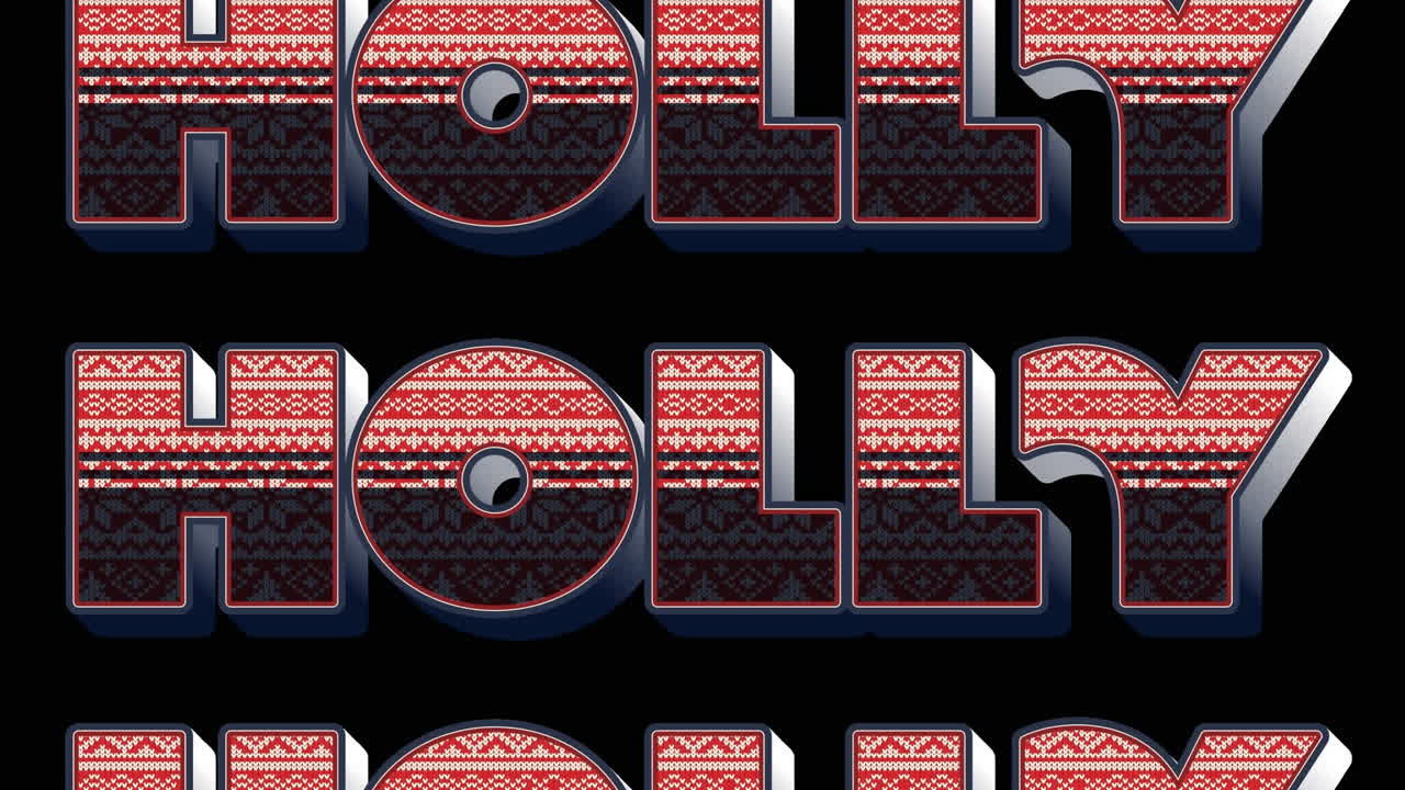 검은 바탕 에 크리스마스 에 반복 되는 홀리 텍스트 의 애니메이션