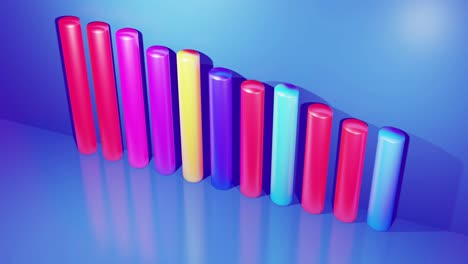 infografías abstractas de columnas multicolores en filas, hermoso fondo para transmisión analítica. fondo de bucle brillante con animación suave. matriz de barras adecuadas para temas financieros