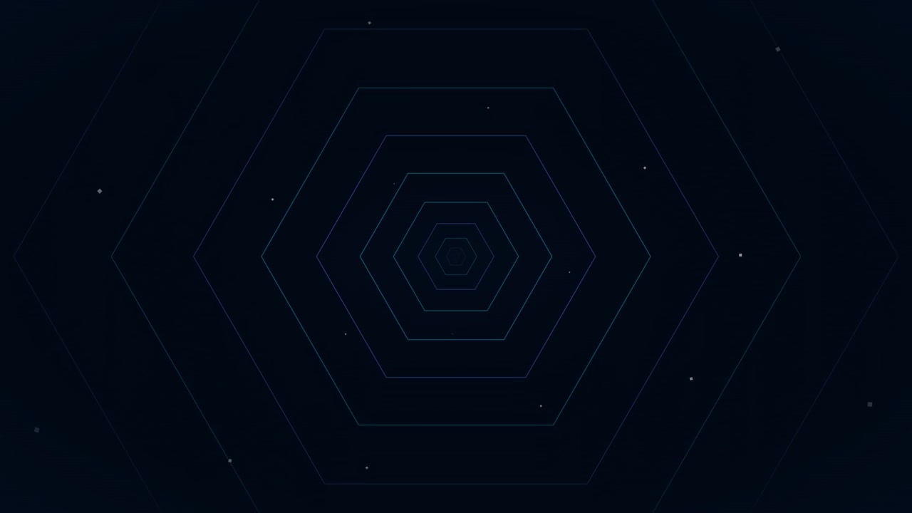 Abstract Motion Background with Concentric Hexagons and Floating Particles