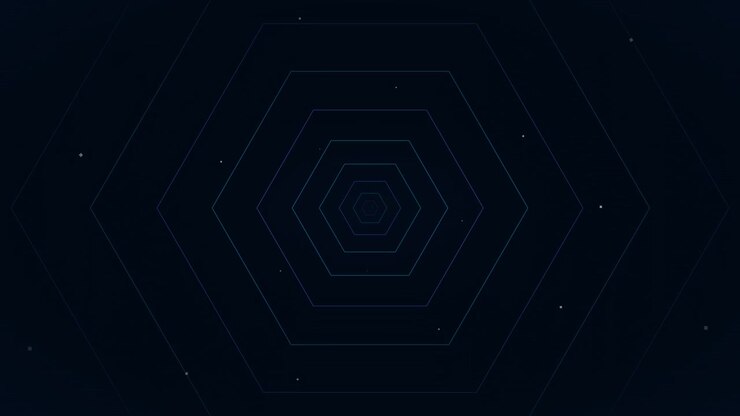 Abstract Motion Background with Concentric Hexagons and Floating Particles