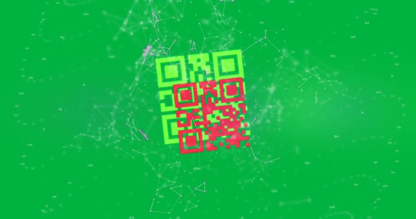 QR code scanner and colorful abstract effects against black background