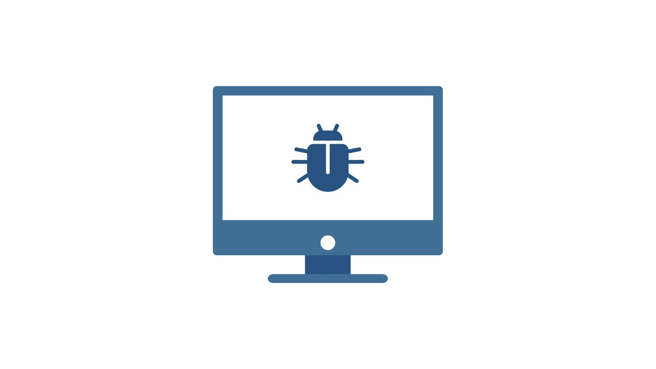 Computermonitor die een bug-icoon toont en trilt