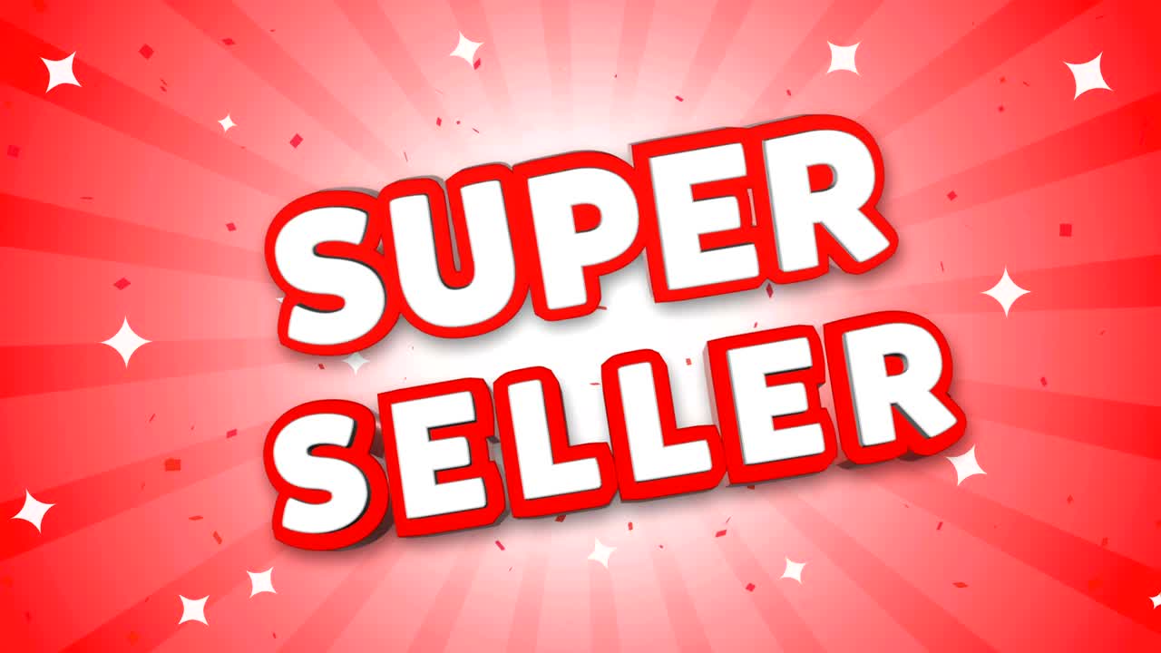 super vendedor de texto 3d en el fondo de confeti que cae.