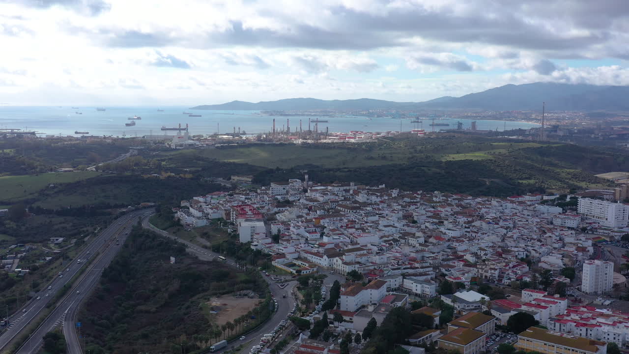 san roque y la bahía de gibraltar, tiro aéreo, área industrial, españa