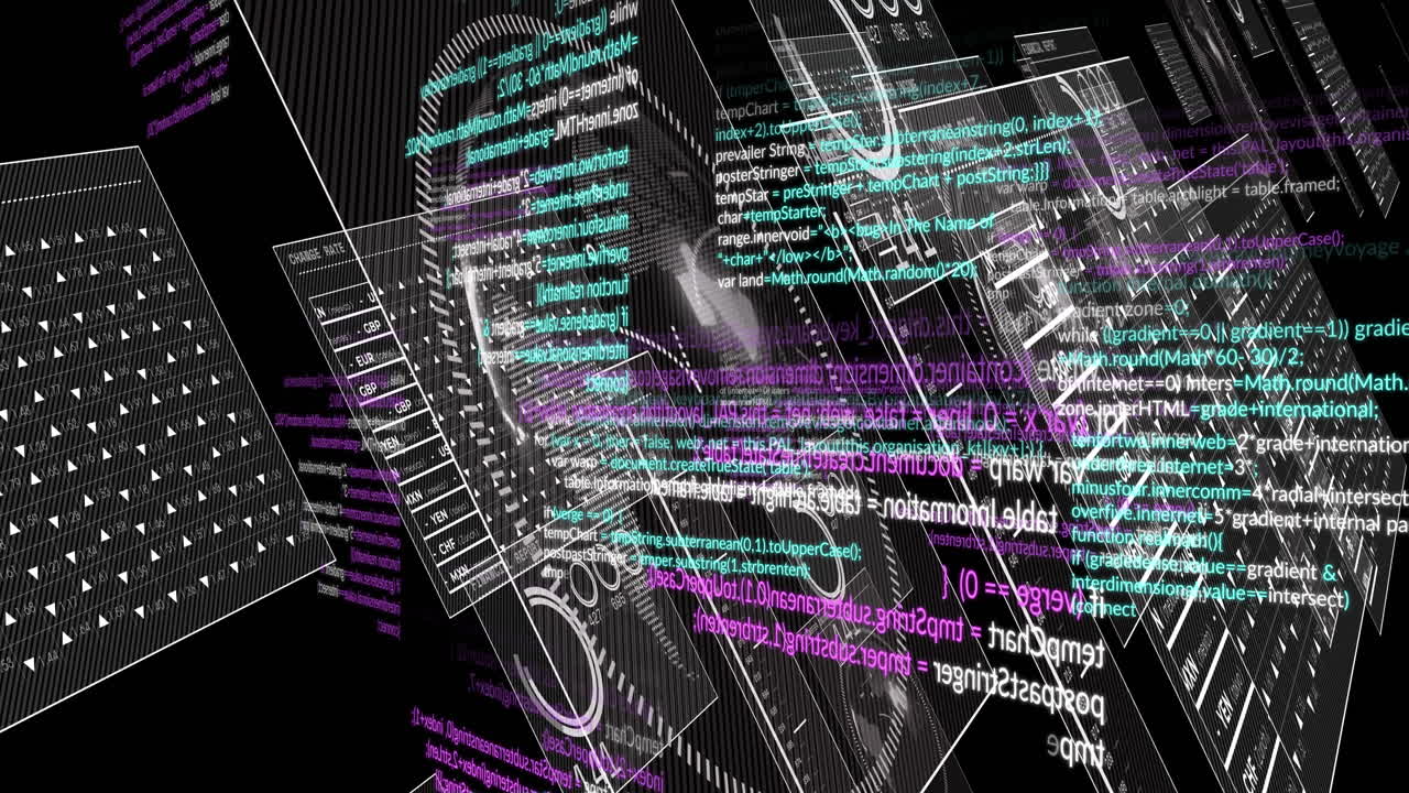 animación del procesamiento y alcance de los datos financieros sobre un fondo negro