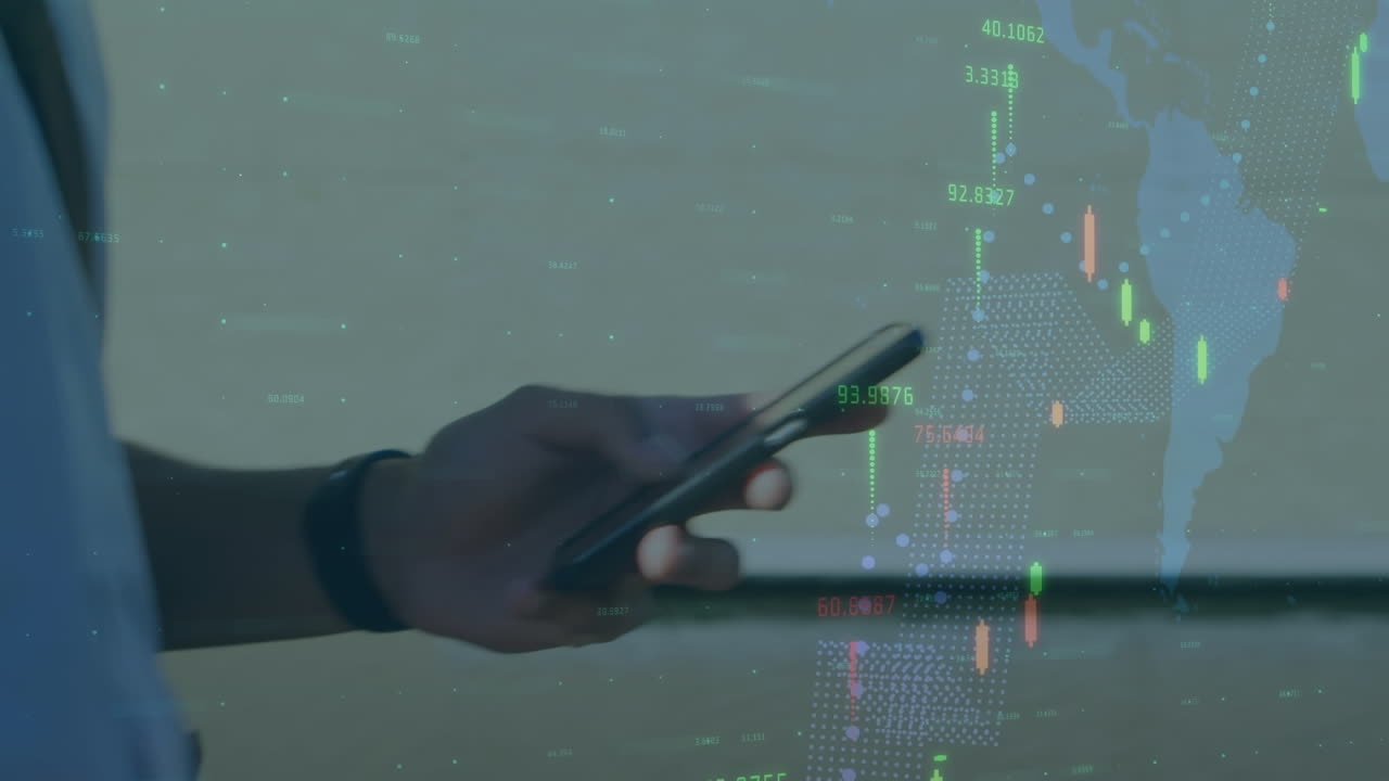 animación del procesamiento de datos sobre el hombre utilizando un teléfono inteligente