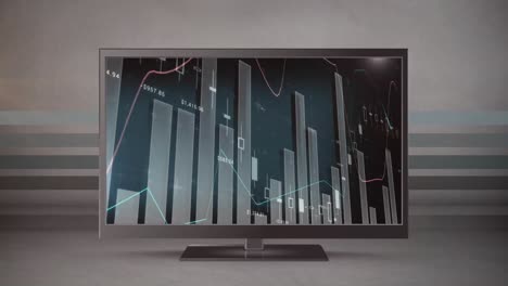 animazione dell'elaborazione dei dati statistici sullo schermo del computer su sfondo grigio