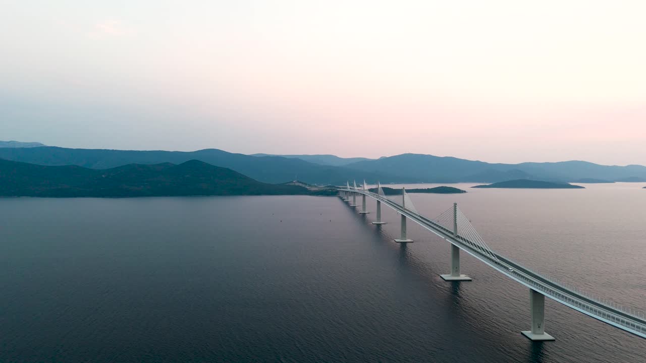 Aerial View Of Peljesac Bridge (Peljeski Most) Over The Neretva Channel In Dubrovnik-Neretva, Croatia