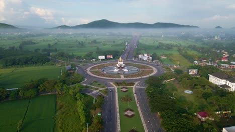 aerial shot of giri menang town square lombok in the morning