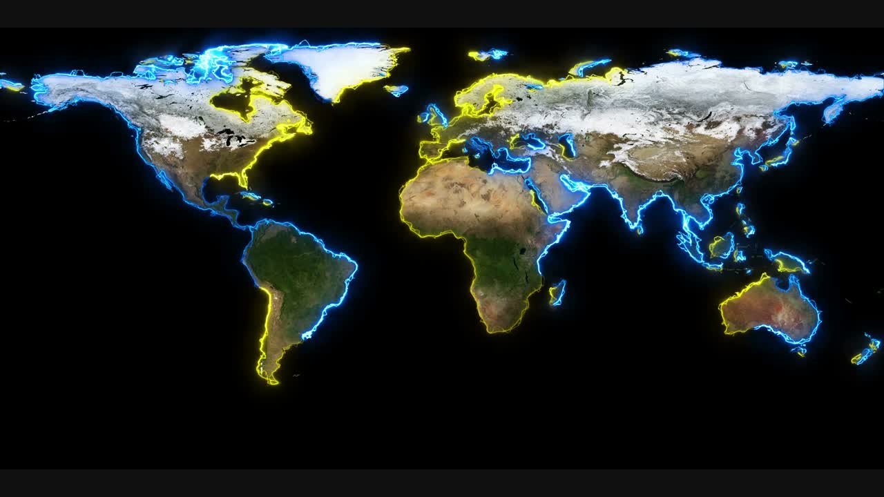 las líneas brillantes trazan los contornos del mapa del mundo.