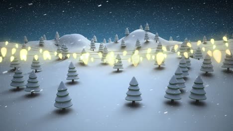 Decoración-De-Luces-Brillantes-Contra-La-Nieve-Que-Cae-Sobre-El-Paisaje-Invernal