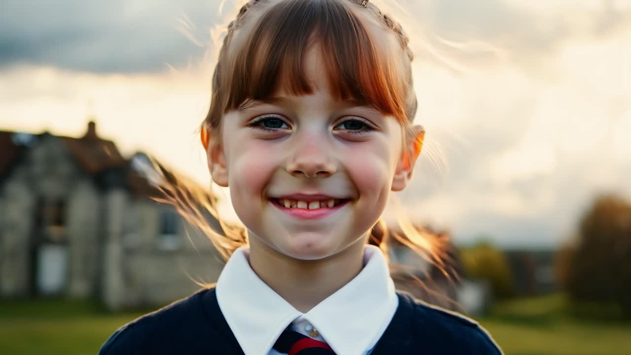 retrato de una niña de escuela sonriente en uniforme