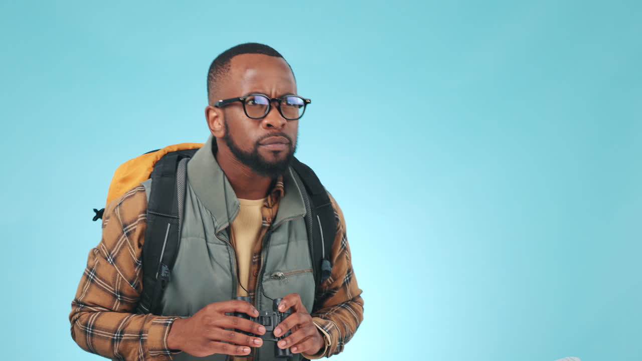 Bird watching, black man and travel adventure