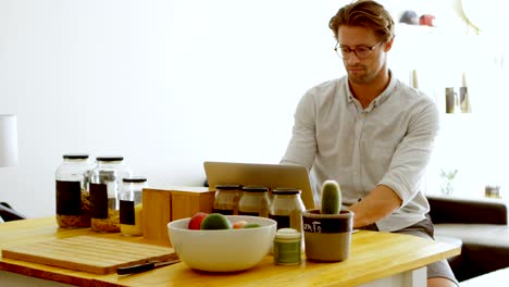 man using laptop at home 4k