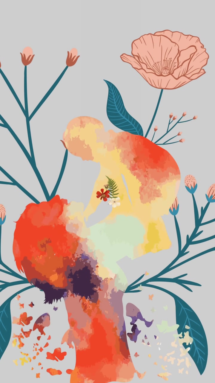 Animación de flores moviéndose en movimiento hipnótico sobre fondo gris