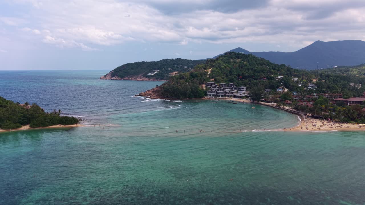 Drone view of tropical waters and sandbar in Thailand