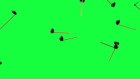 Wooden-and-Iron-Hoe-Tool-falling-on-a-green-screen